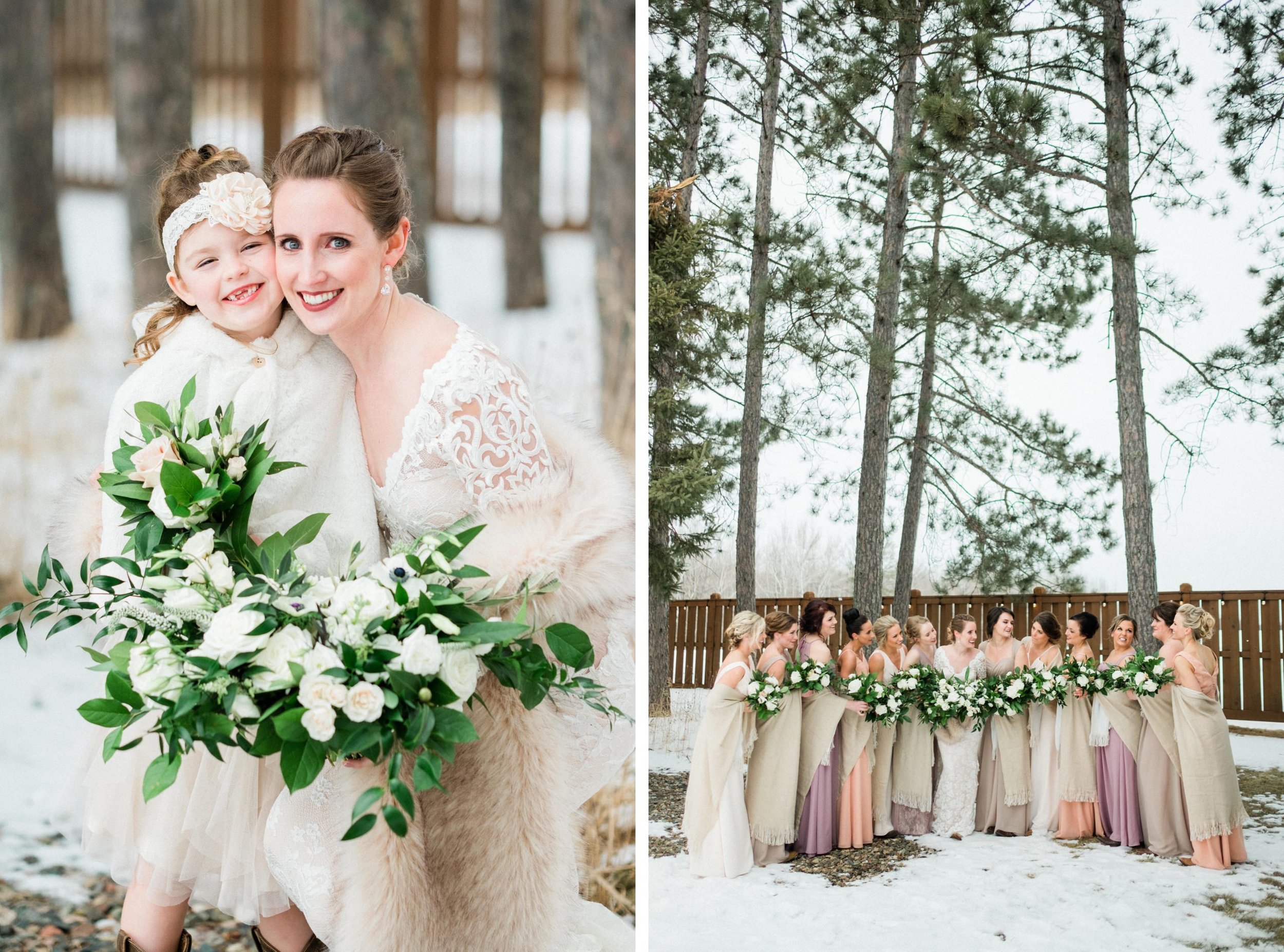 Wedding party portraits at Pine Peaks Event Center in Northern, 