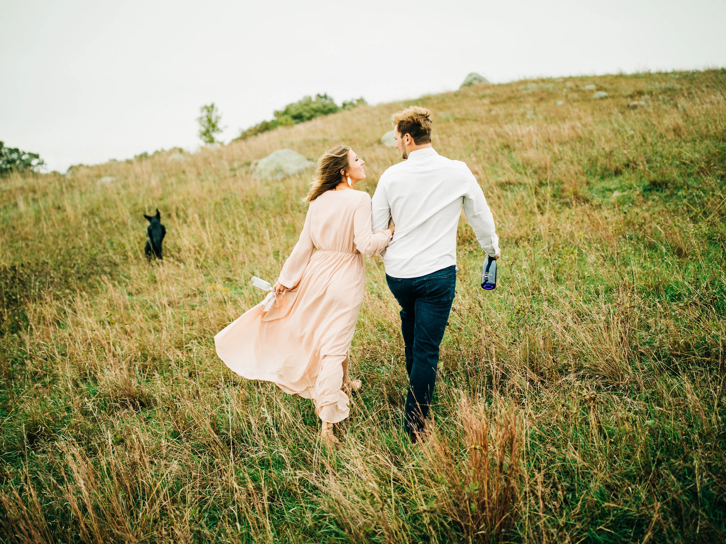 Prairie, Pink engagement session with a puppy in MN