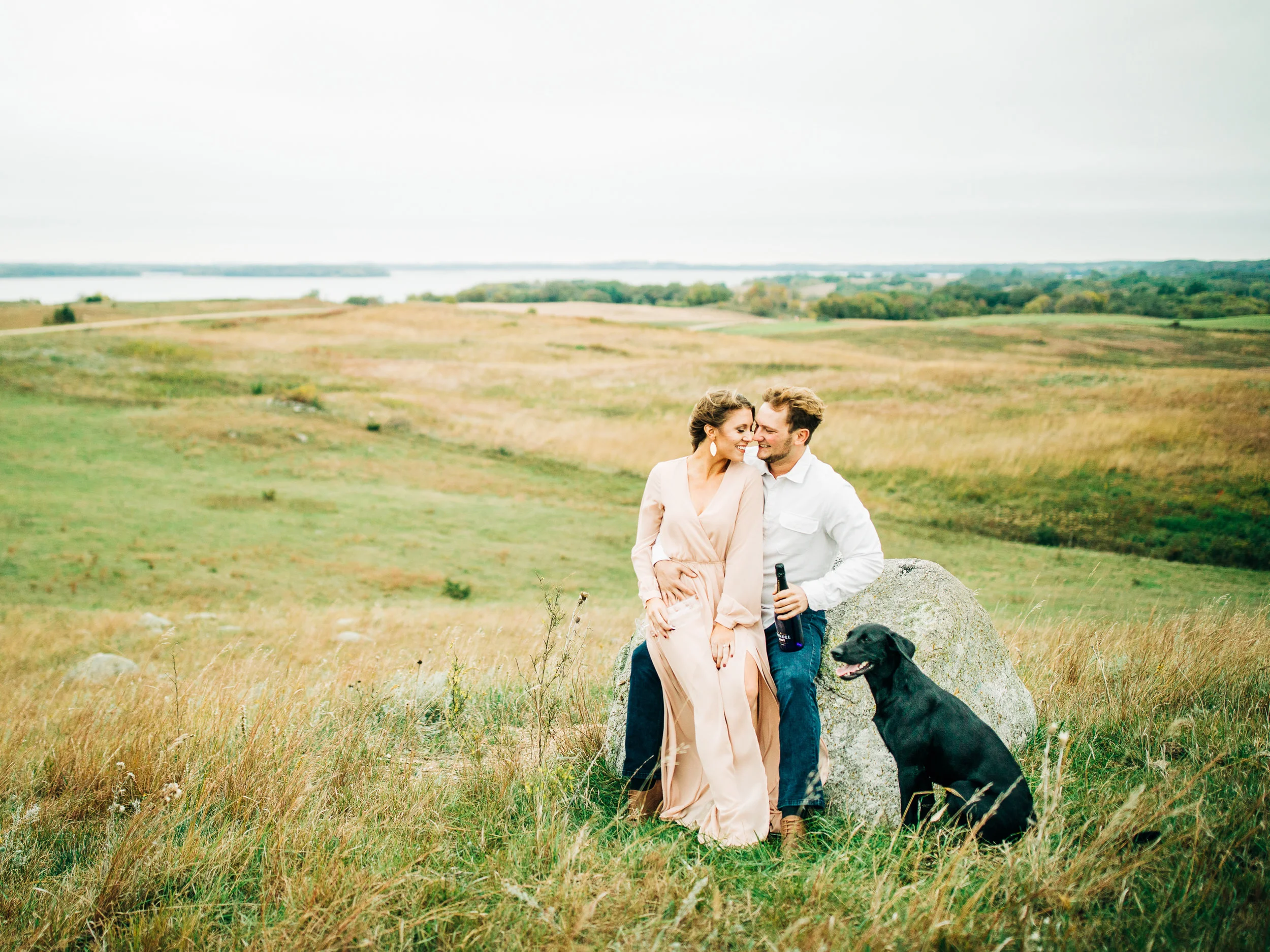 Prairie, Pink engagement session with a puppy in MN