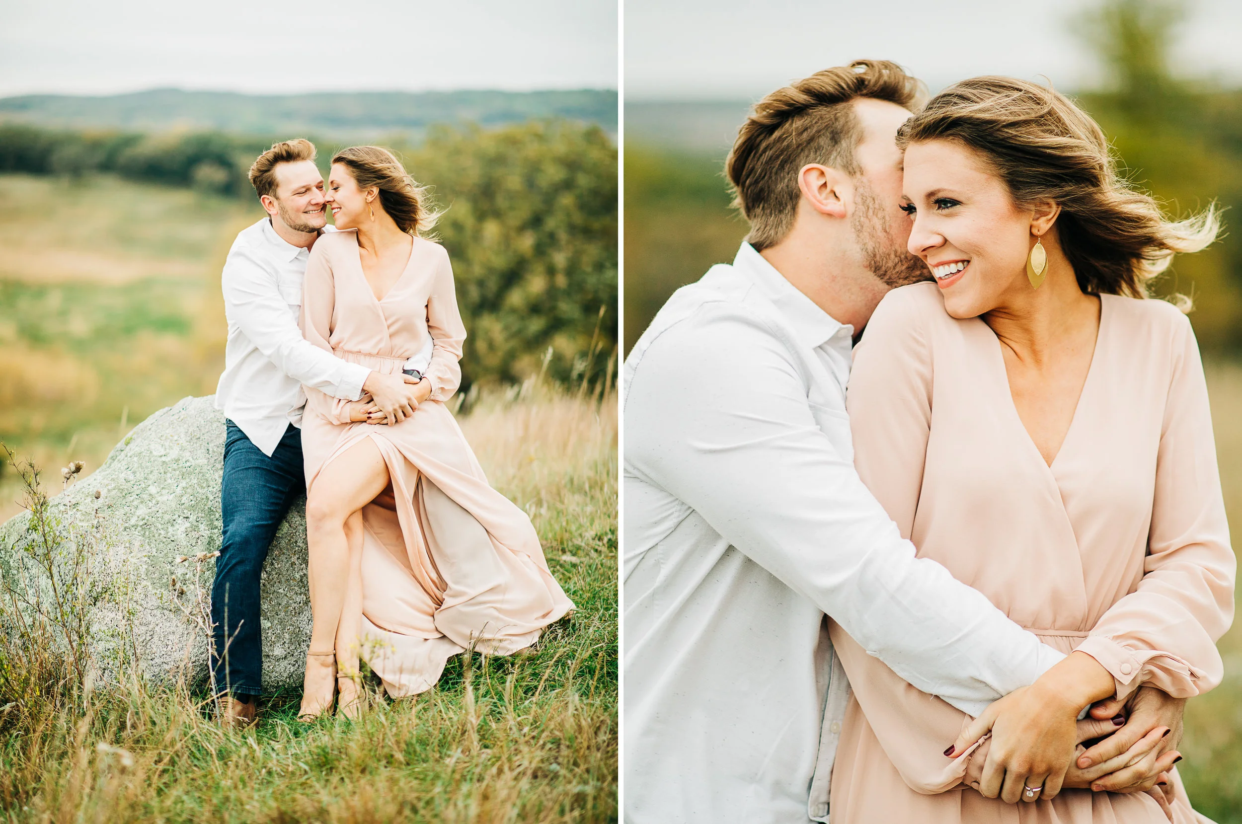 Prairie, Pink engagement session with a puppy in MN