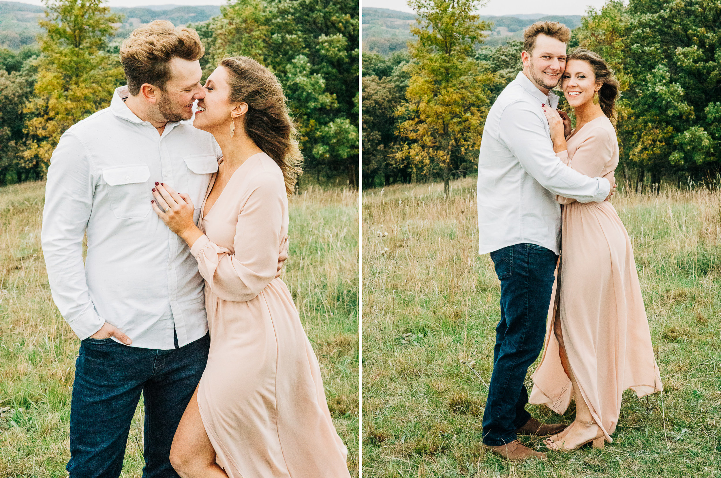 Prairie, Pink engagement session with a puppy in MN