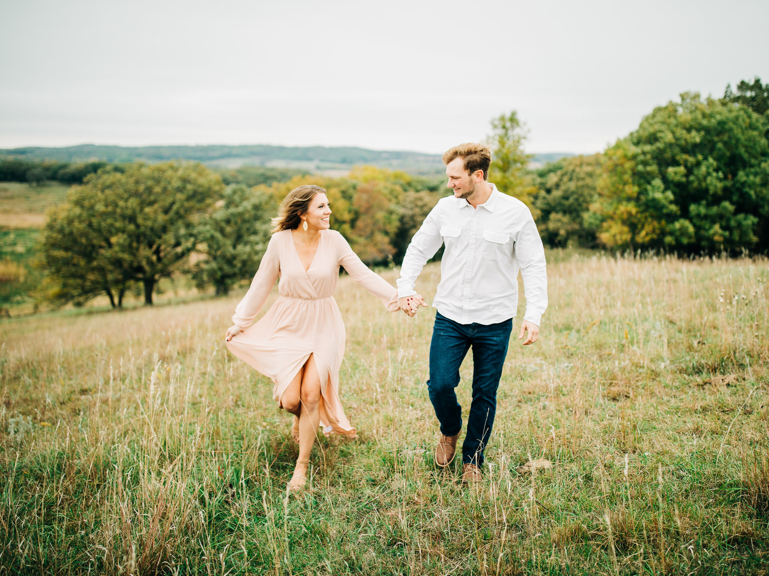 Prairie, Pink engagement session with a puppy in MN