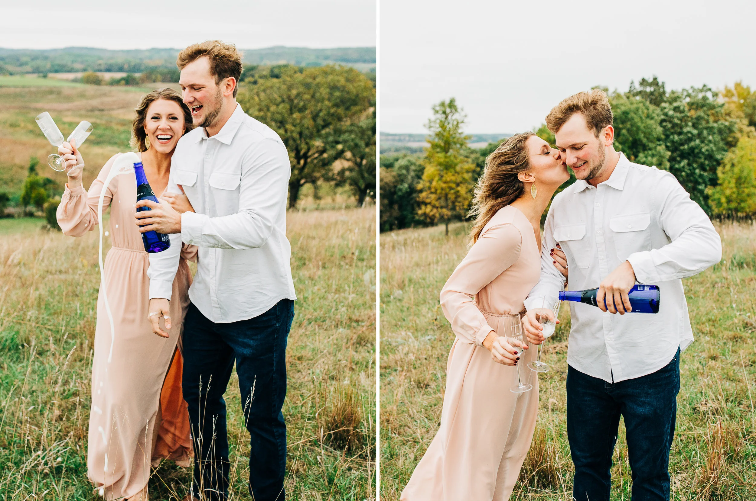 Prairie, Pink engagement session with a puppy in MN