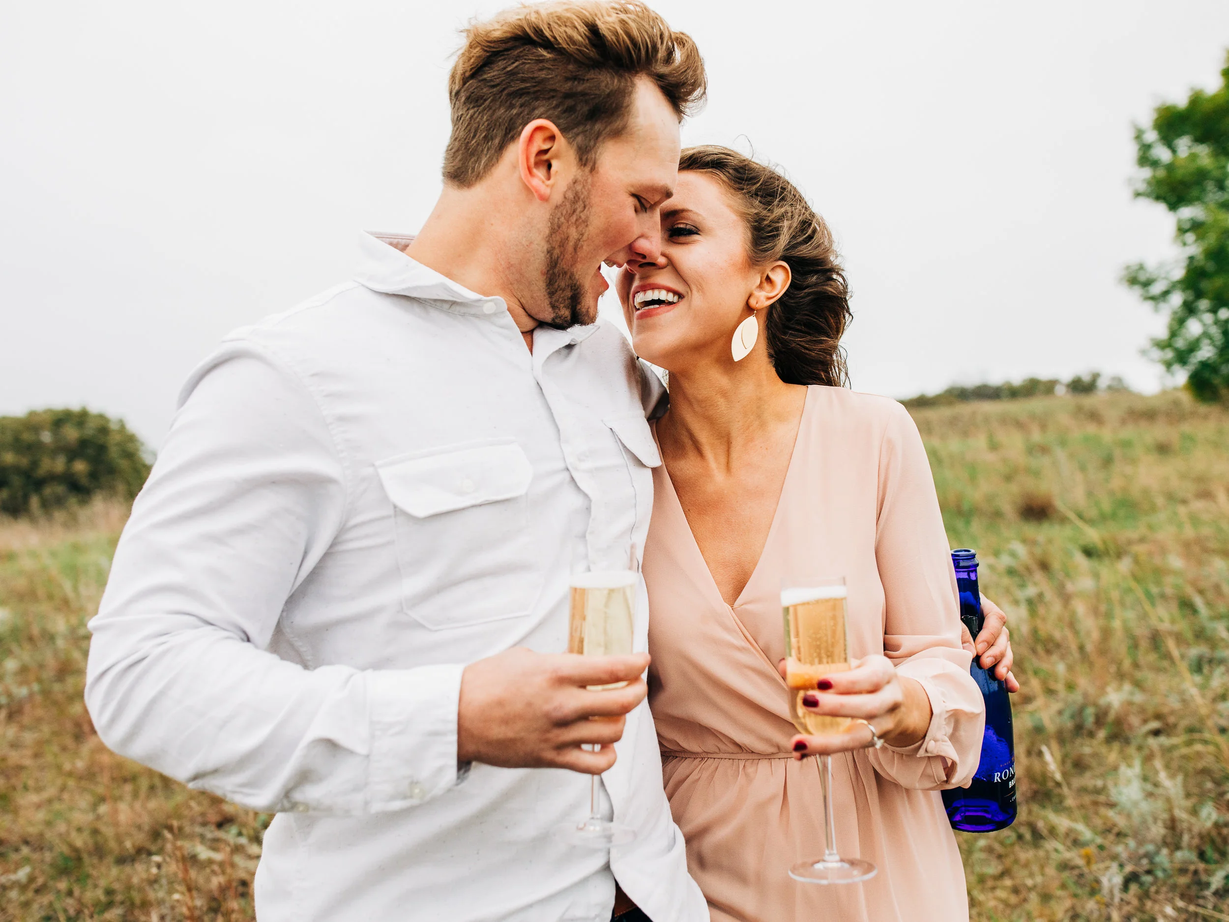 Prairie, Pink engagement session with a puppy in MN