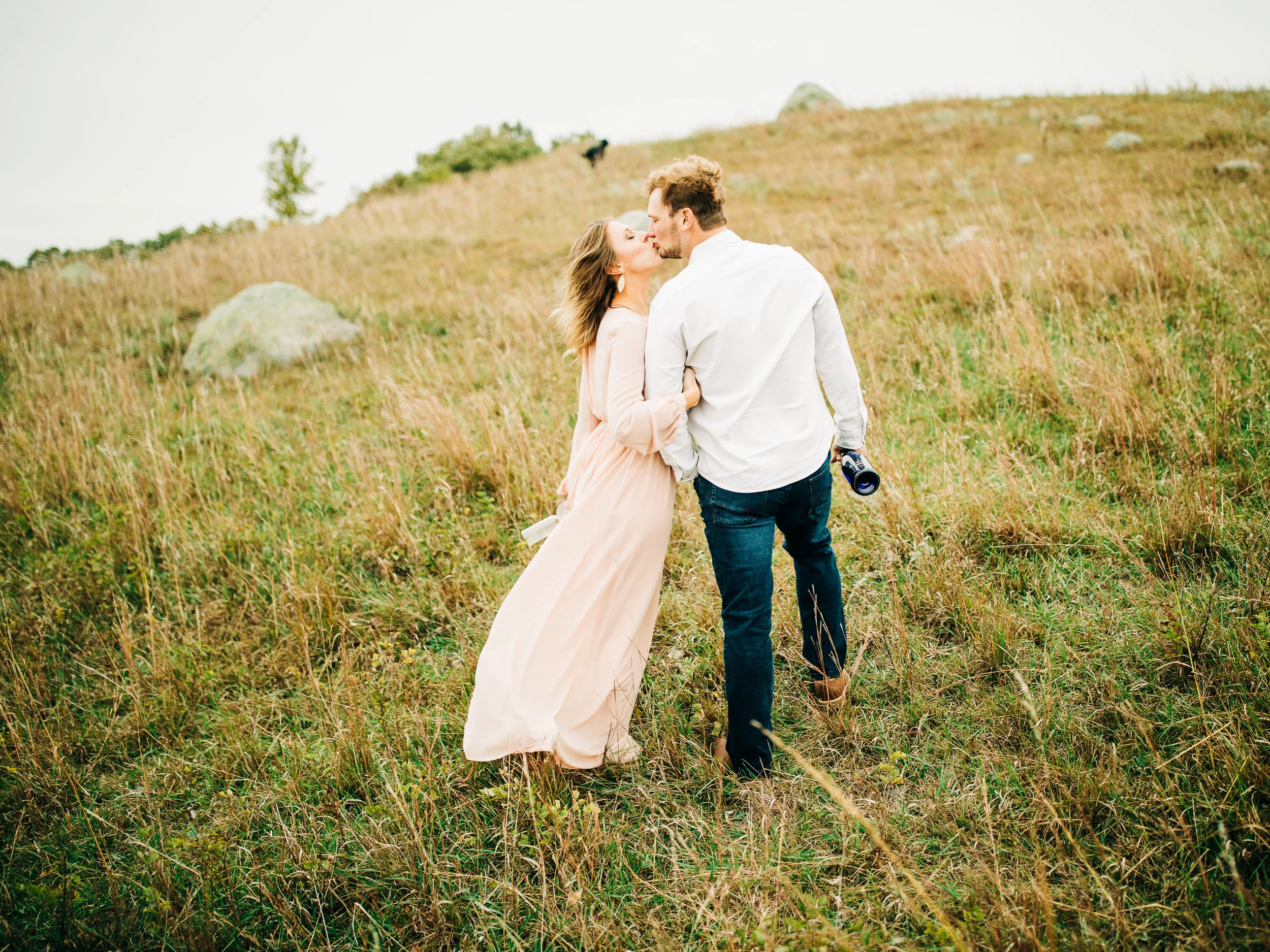 Prairie, Pink engagement session with a puppy in MN