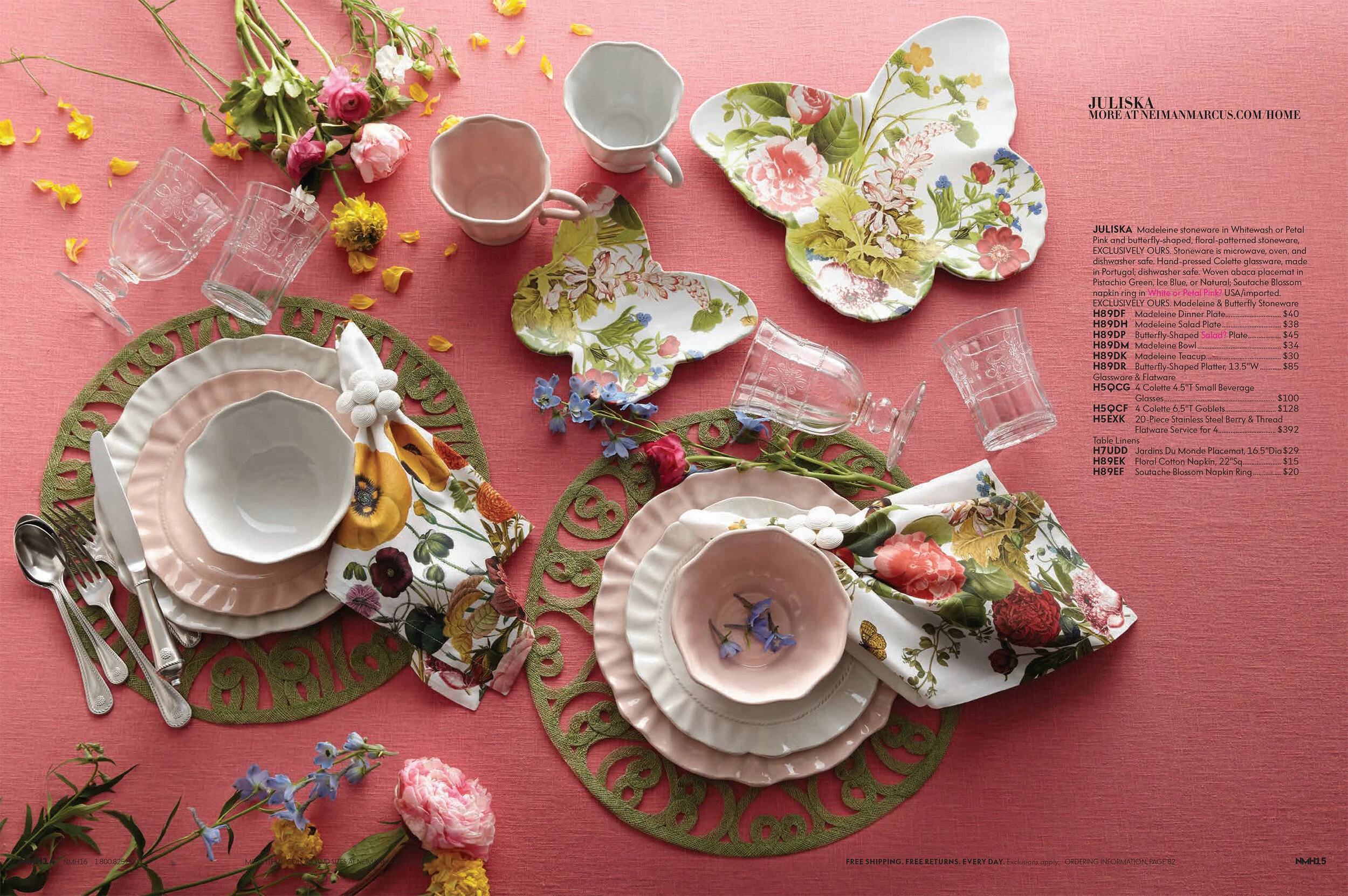  Floral napkin print and Neiman Marcus exclusive ceramic butterfly tray decals 