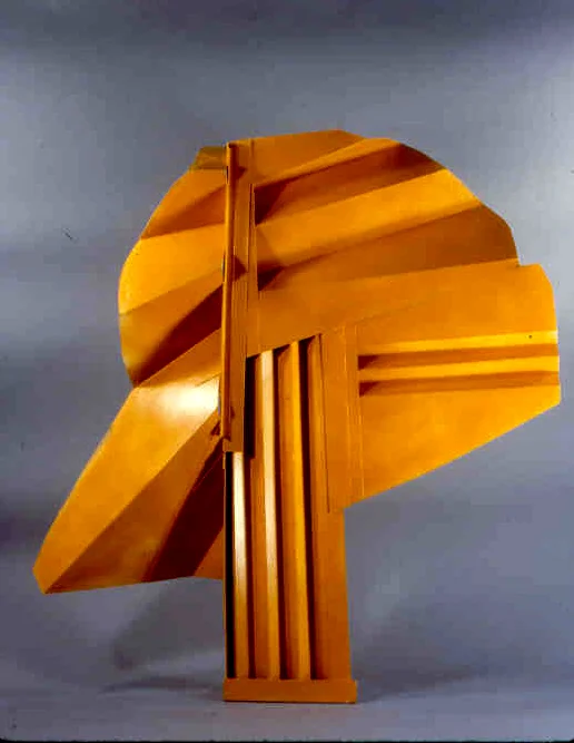 Yellow Pleated Head folded cardboard 40" x 32" collection of the artist