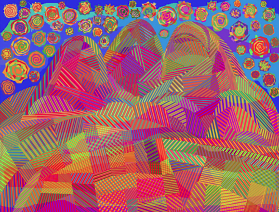 Landscape with Stars (Three women) computer generated, image: 18" x 23" on 20" x 30" etching rag edition of 4 price on request