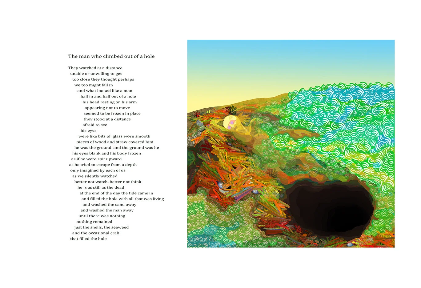 9a) The Man Who Climbed out of a Hole, with poem,18 x 24 framed.jpg