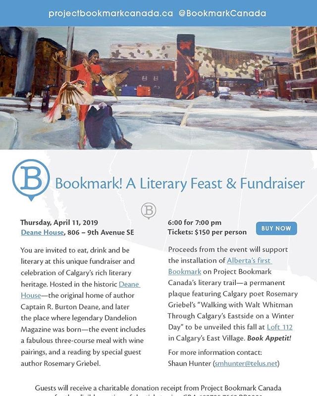 There are only a few days and a few tickets left for a true literary feast! A delicious three course meal and a special #poetry reading from author Rosemary Griebel all in support of a new bookmark in #Calgary
Full details here - projectbookmarkcanada.ca/news/yes
#CanLitTrail