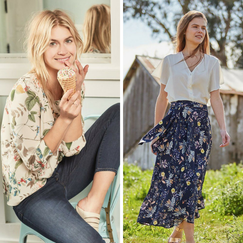 Ivory and navy based floral prints from Amour Vert