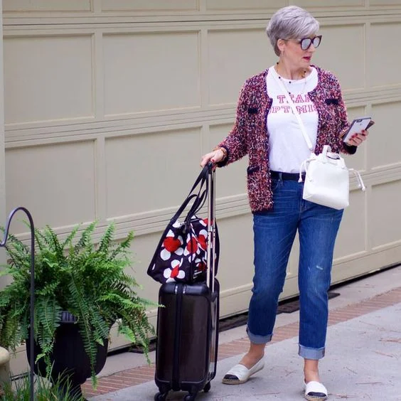 It never hurts to be prepared for an amazing discovery that normally wouldn’t fit in your bag – so either bring luggage one size bigger than needed (so there’s room to spare) or pack a foldable zipper bag at the bottom of your suitcase as a ‘just in case’. Photo from Style at a Certain Age