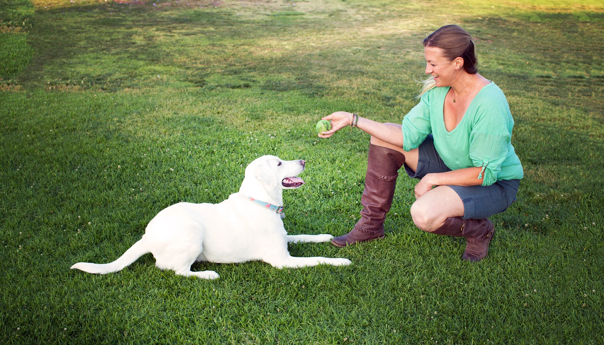 Our Senior Los Angeles Dog Trainer, Sara, playing some fetch with Callie The Dog