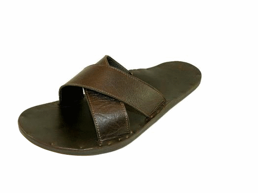 Men's Cross Leather Palm Slippers With Buckle Detail - Brown