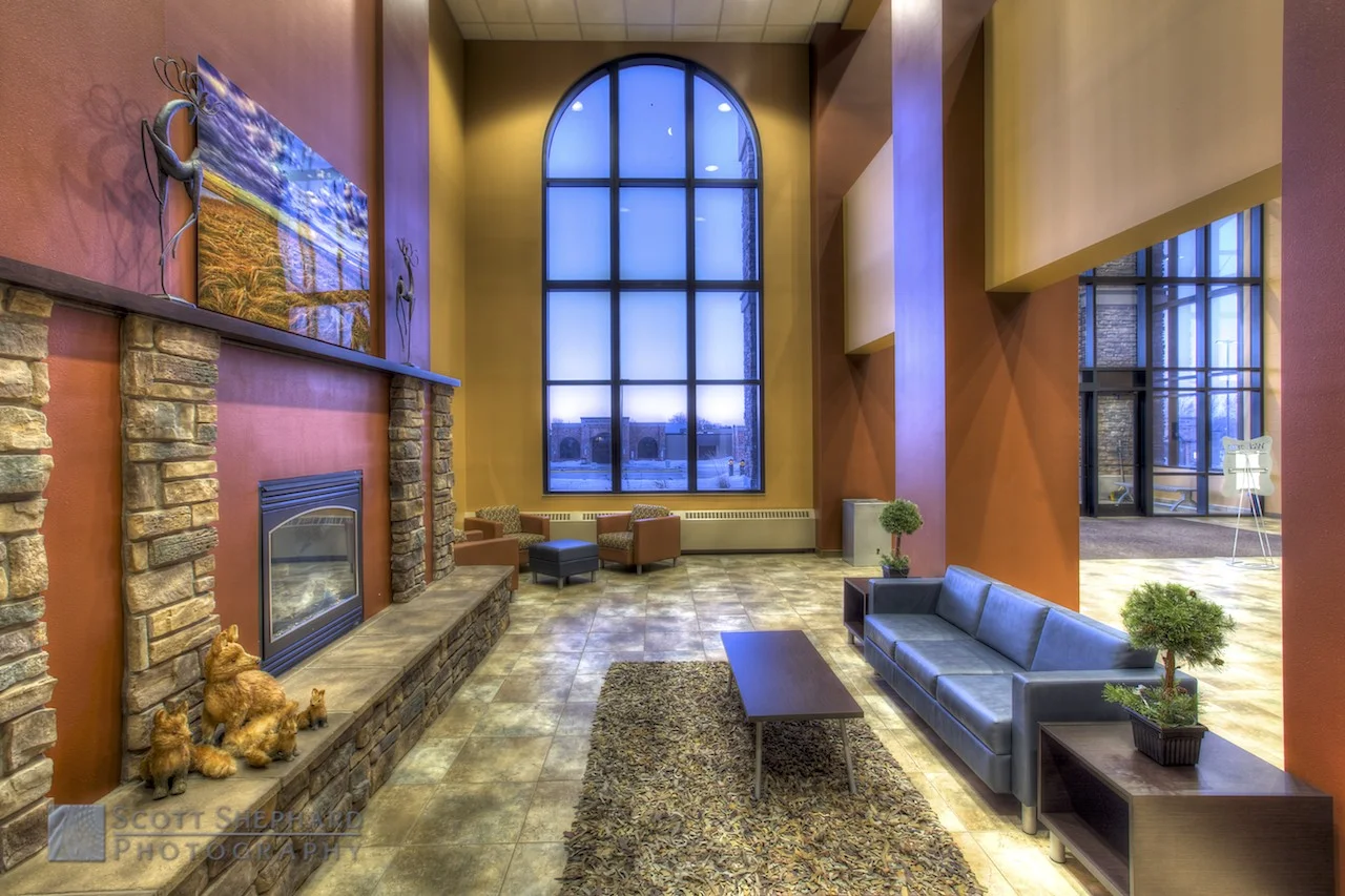 The Fireplace Room (looking south) (4 layered photos). This one also required Photoshop CS6's Lens Correction tool)