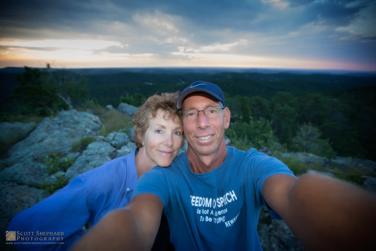 2015 07-16 Self Portrait with Sunrise, Rocks and Deb