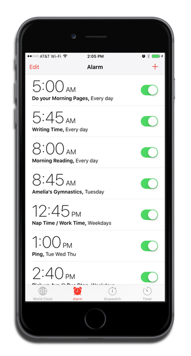 iPhone Alarms example for time management | GoffCreative.com