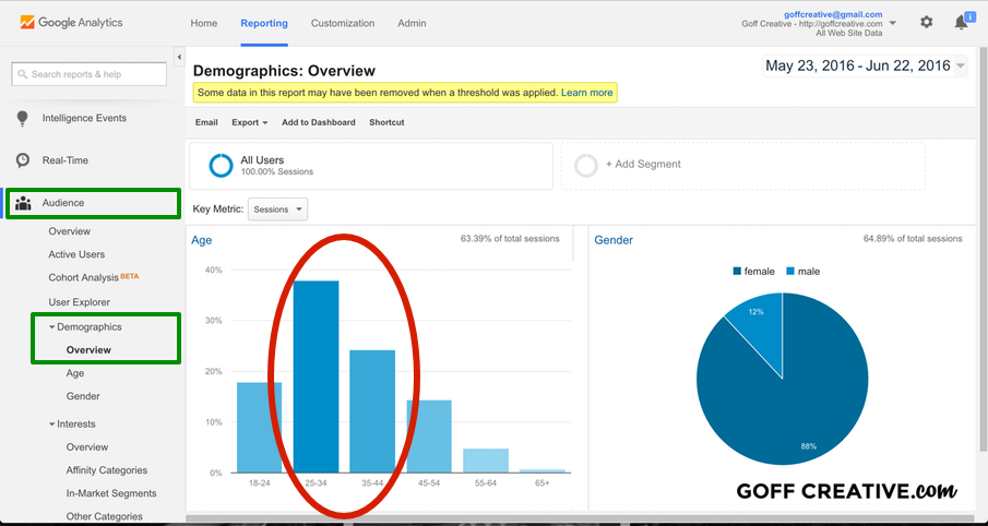 Finding your present audience's age range using Google Analytics » Audience » Demographics » Overview (Basic)