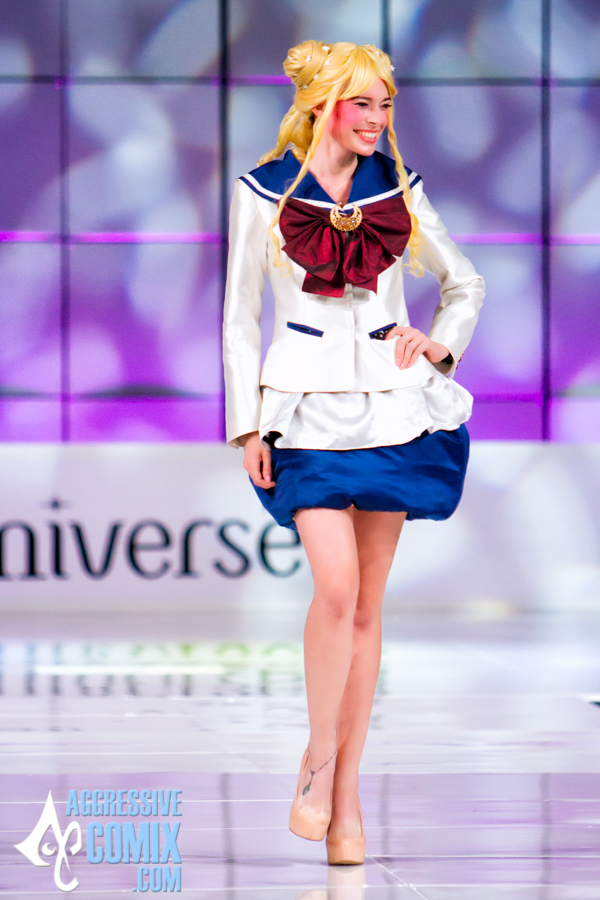  "Usagi's Transformation" inspired by Sailor Moon, Look 1 of quick-change dress (skirt unfolded&nbsp;and jacket was removed to reveal the gown on the runway). (Photo by  DebShots.com  