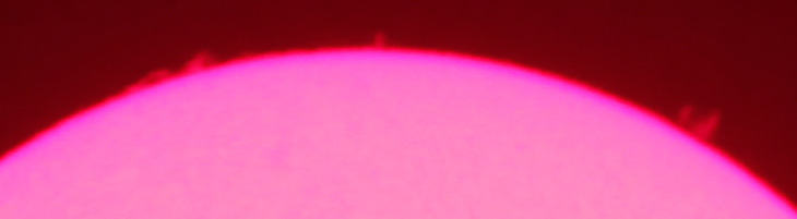 Prominences appear above the solar limb as seen through the new RASC telescope on Sunday June 15.
