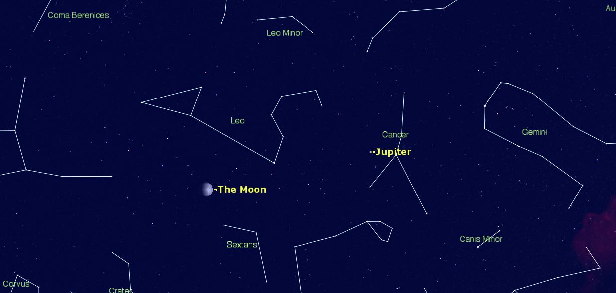 The sky on Tuesday April 28 - the Moon will be in the constellation Leo.