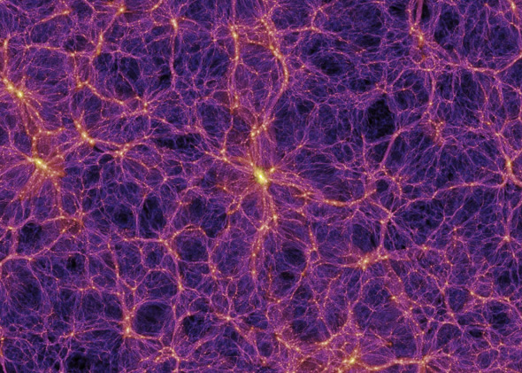 Simulation of the large-scale structure of matter in the universe, with galaxies distributed