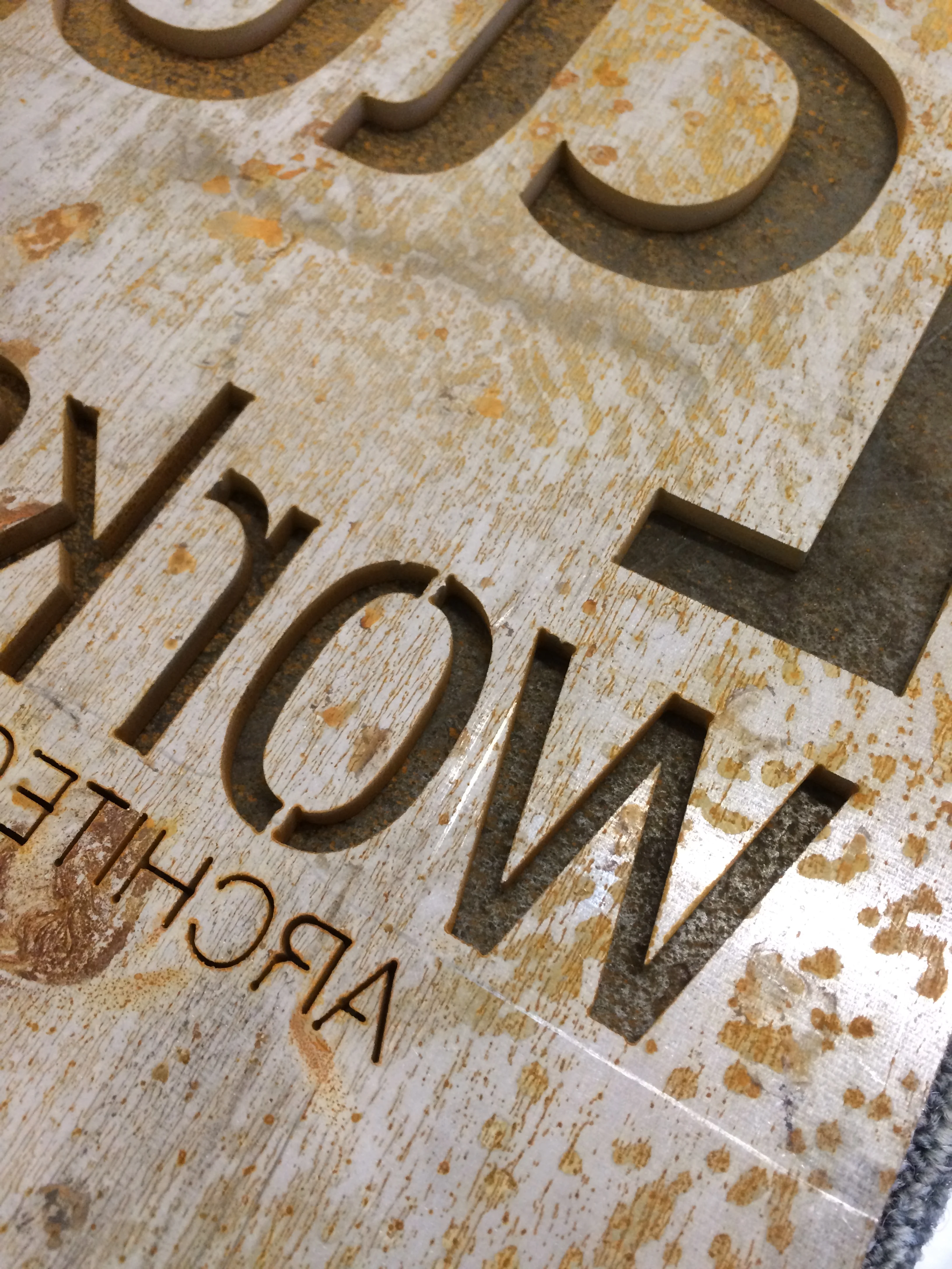  1/4" Steel waterjet sign plate. Waterjet cutting by Colorado Waterjet Company. 