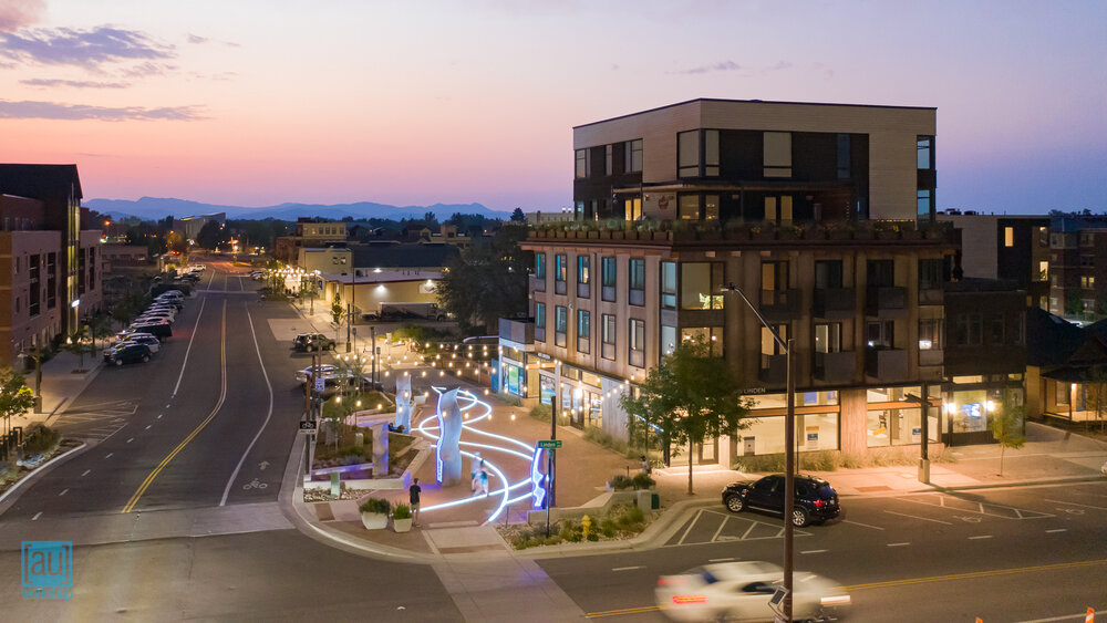 Willow Street Plaza Aerial - Dusk