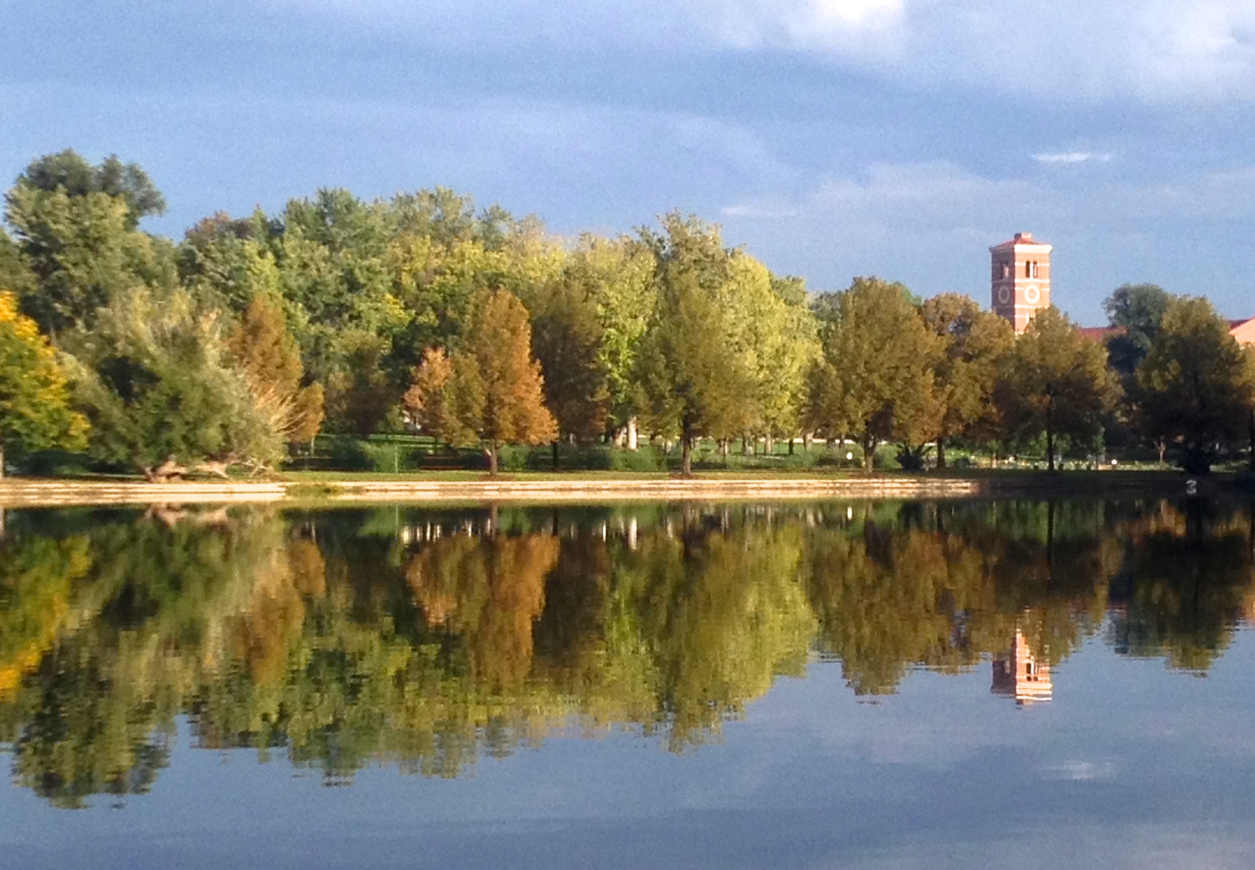 The tower at South High School over Grasmere Lake