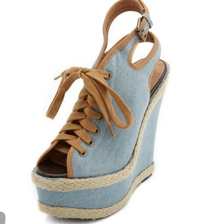 Lace-up Chambray Jute Wedge , $42.50