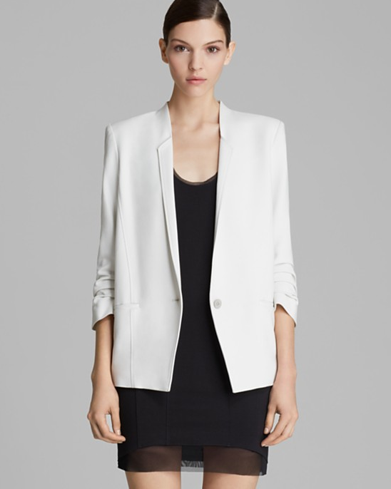 Helmut by Helmut Lang Jacket - Primed Scrunch Sleeve Suiting available here 