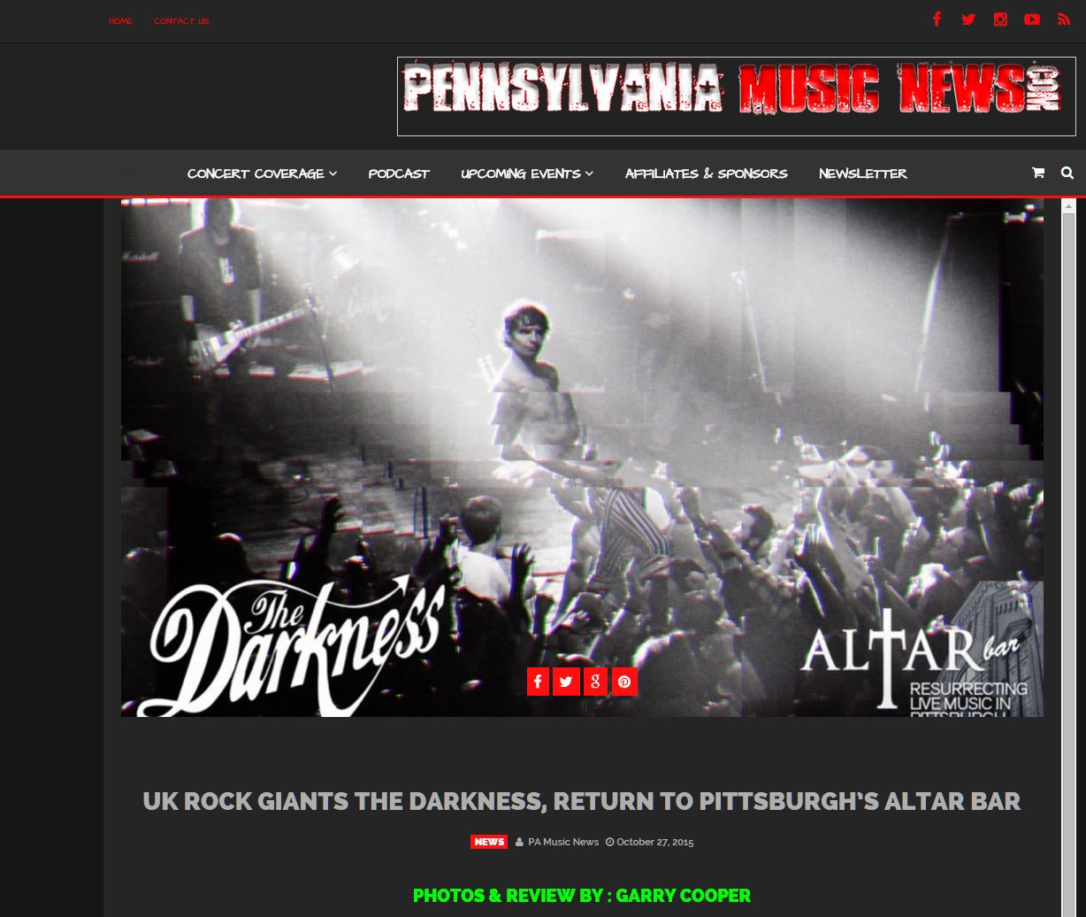 Concert review and photographs set 2 from The Darkness @ The Altar Bar (Pennsylvania Music News)