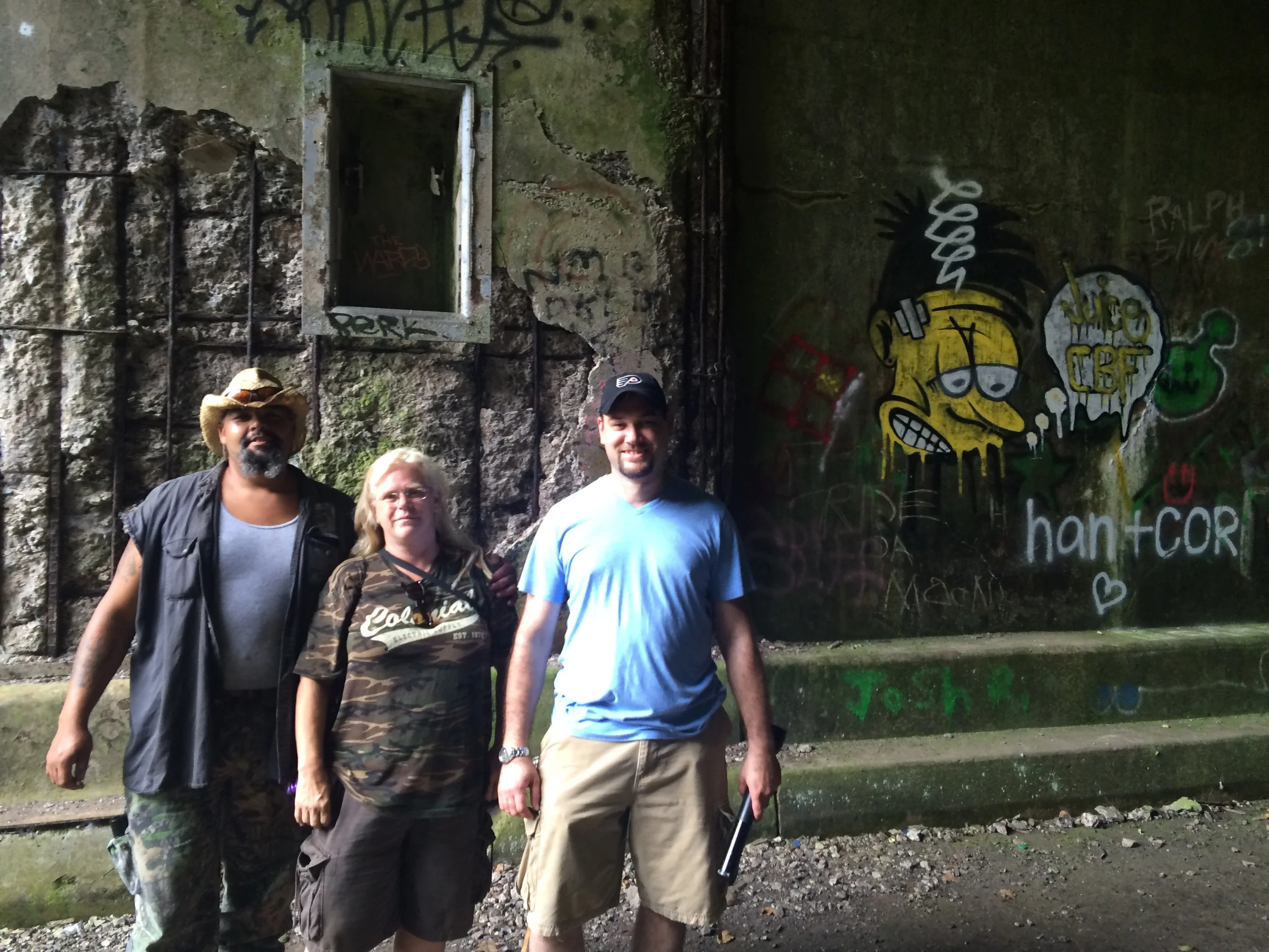 Some friendly locals chilling in the tunnel-Kim, Tim, and Ken