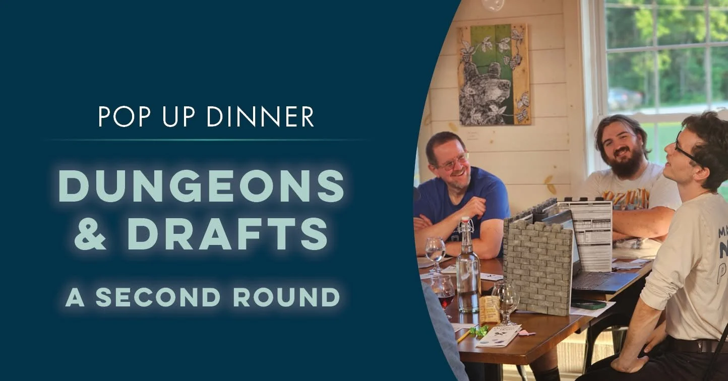 Three men playing Dungeons and Dragons while drinking beer at Dungeons and Drafts