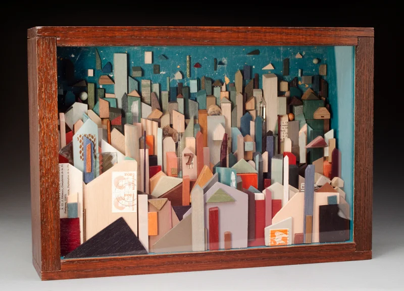 Shadowbox Construction, 14"x10"x3.5" Inspired by Carl Sandburg's Poem Windy City Image courtesy of Glen Scheffer Photography