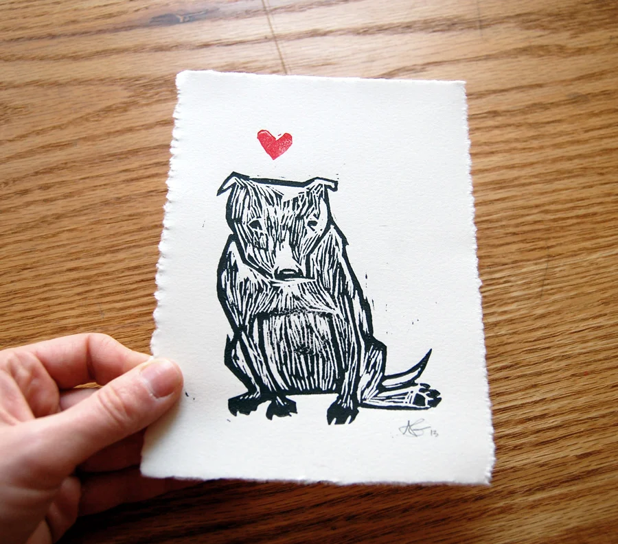 Pit Love (with detail) Alyssa Grenning Woodcut 