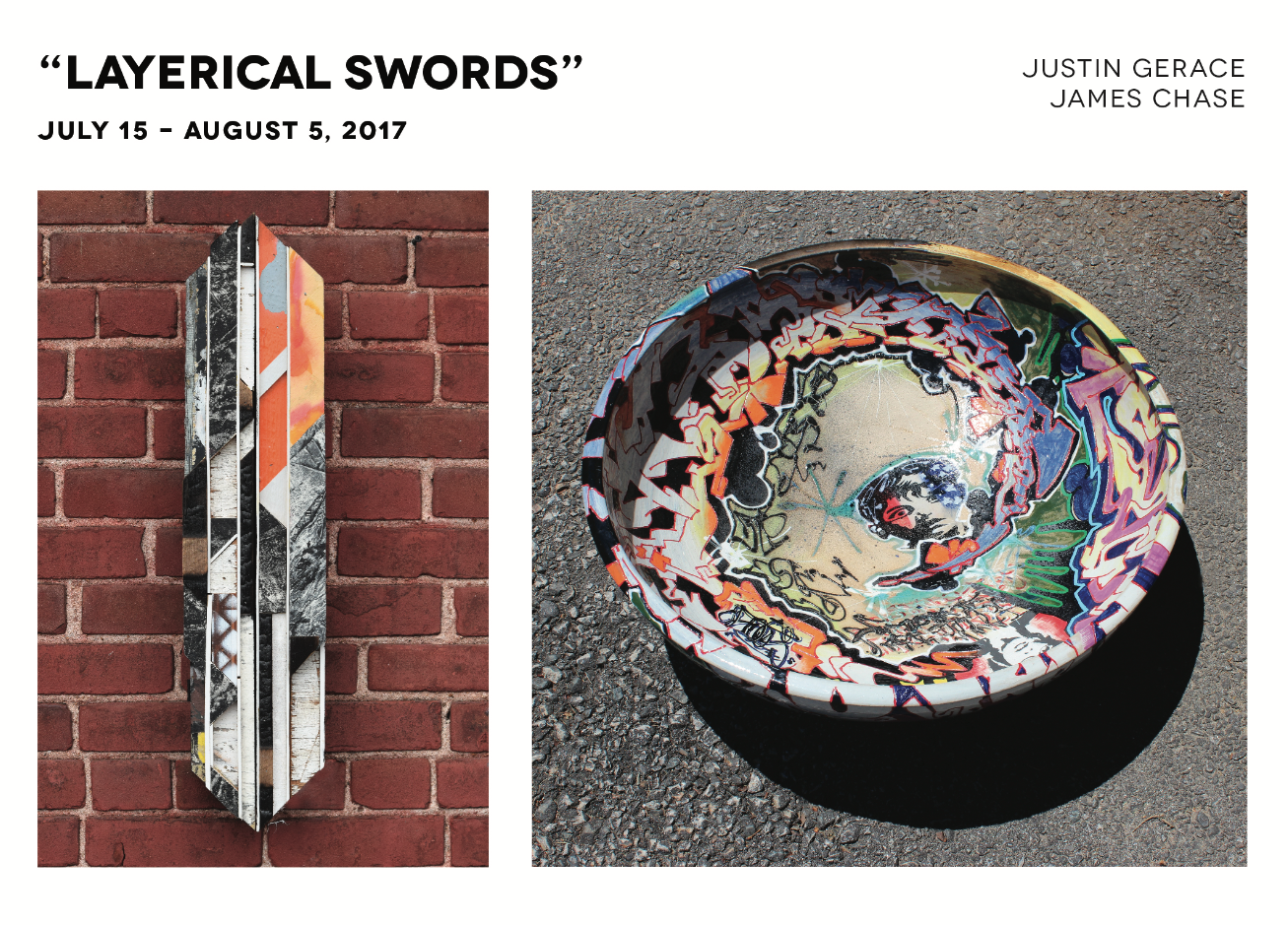 IMAGE LEFT: James Chase Chances 28x6.5x3.5" RIGHT: Justin Gerace The Son and Grizzly Gun Percent One Stoneware Approx. 24.5"Dx7.375"H