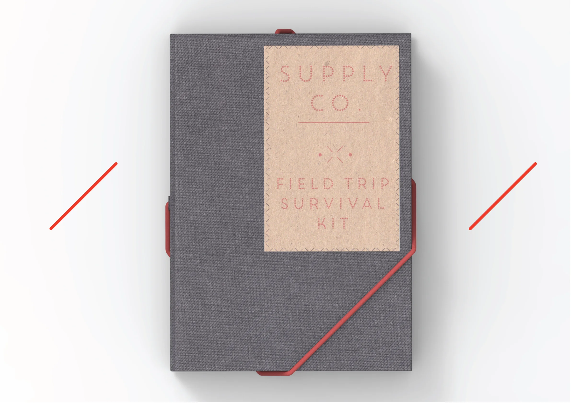 This was my final design for the front of the case, using the single red elastic strap as a means to secure it shut.