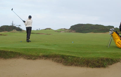View from the back of the Royal Blue Tees on hole #5, Pacific Dunes, Bandon, USA. Photo: Arthur Little