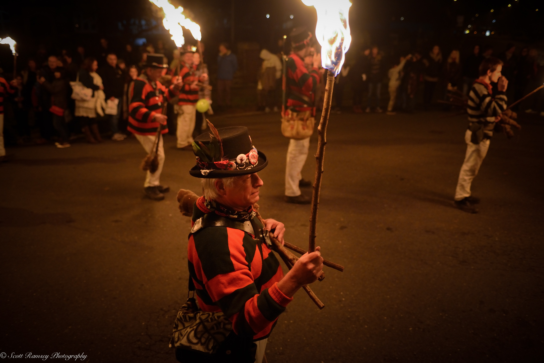 The bonfire procession stops