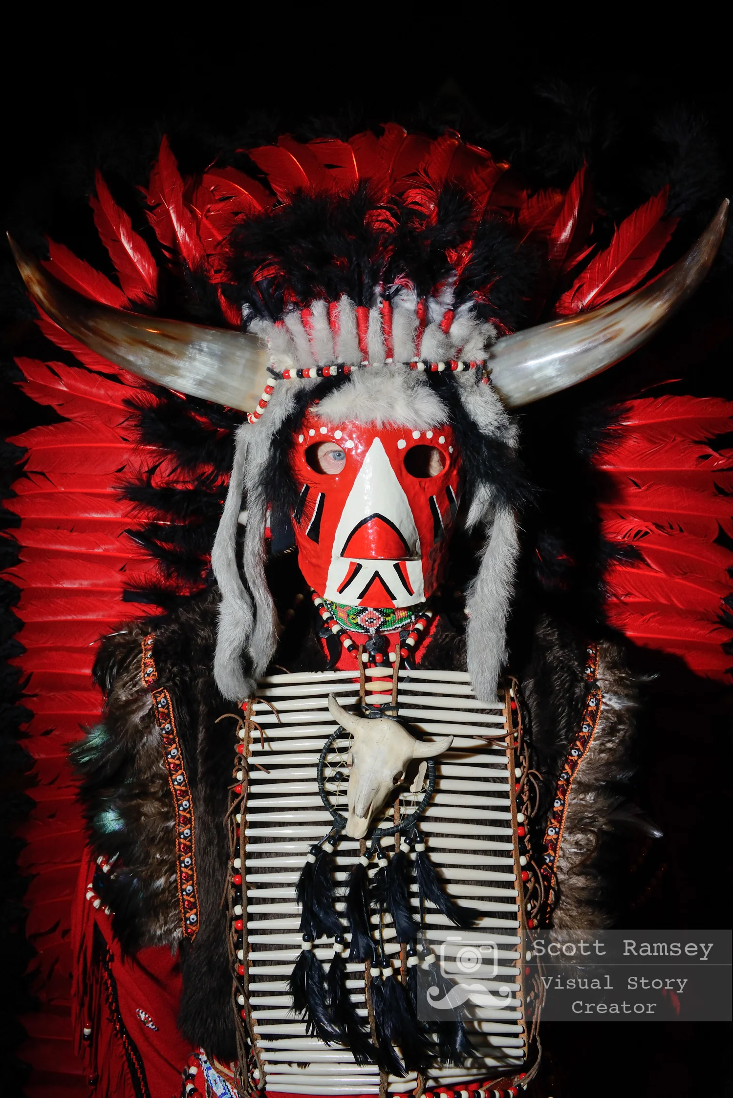 Bonfire - A member of the Littlehampton Bonfire Society dressed in a North American Indian costume at bonfire celebrations in Littlehampton, England. Photo © Scott Ramsey.