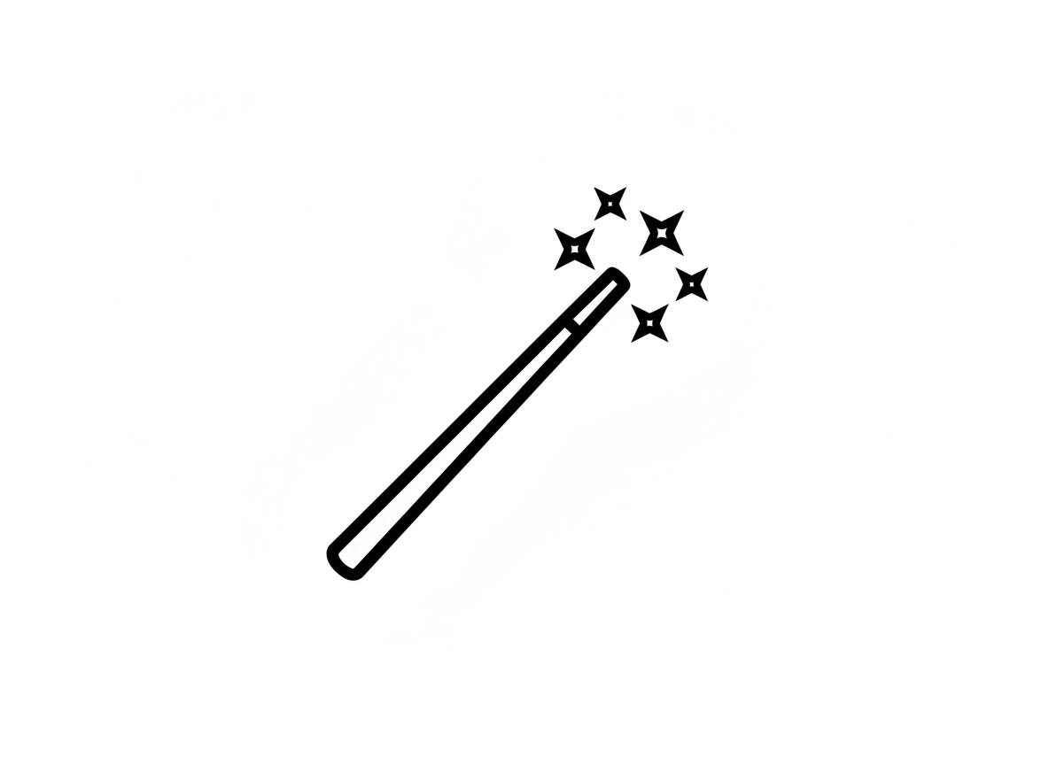 Minimalist magic wand icon representing professional photo retouching and press-ready image editing upgrades for corporate events.