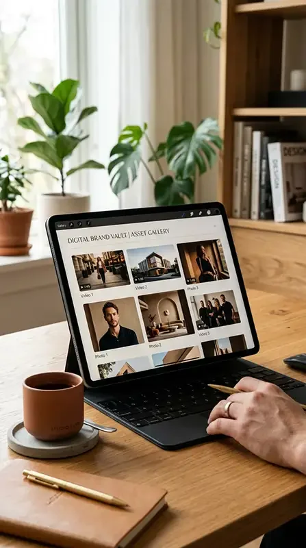 A digital workflow displaying professional PR imagery and video, representing the global newsroom syndication and live filing services offered by Scott Ramsey.