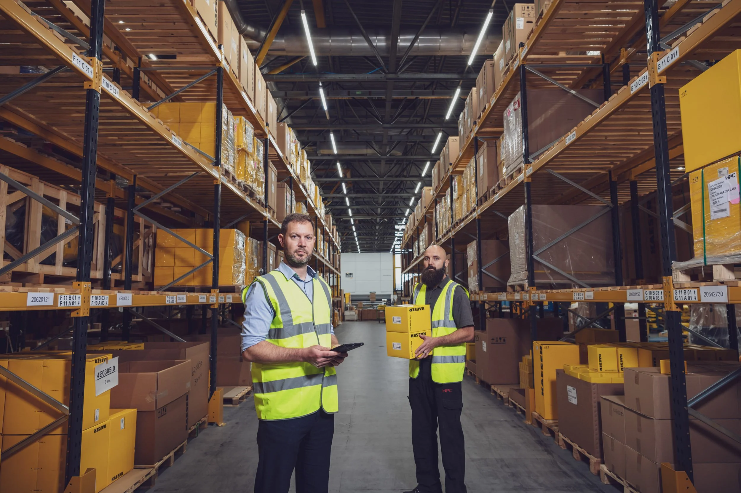 Industrial commercial photography of a large-scale warehouse operation at HPC Compressors in Burgess Hill, West Sussex. Captured for the Mid Sussex District Council regeneration project by Scott Ramsey Photography & Videography.