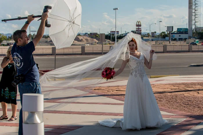 Shooting in the bright afternoon sun of Las Vegas.