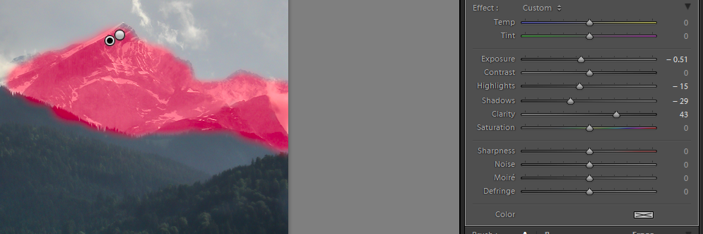 Brush adjustments showing the mask overlay