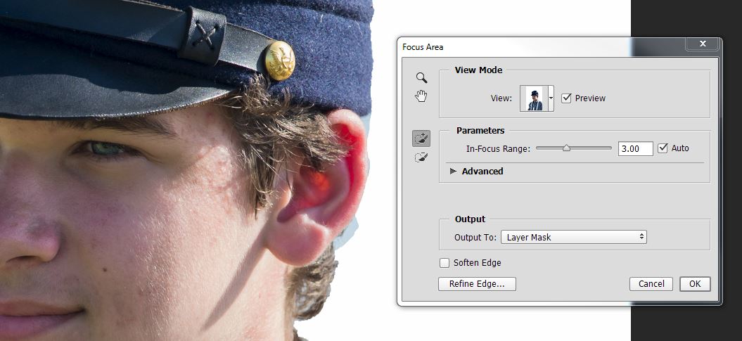 Photoshop's Focus Area Menu