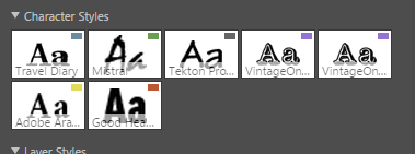 Character style saves the font, the color and the size info