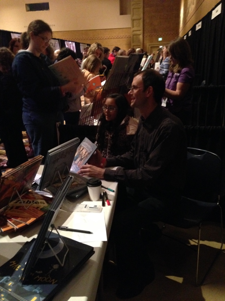 Abraham Schroeder meets a fan at Wordstock