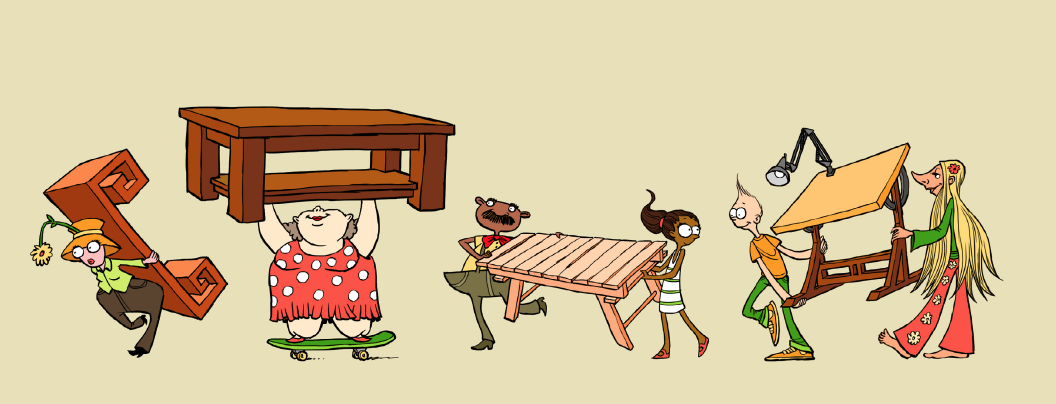 Artwork from Too Many Tables by Abraham Schroeder and illustrated by Micah Monkey.